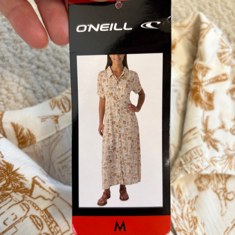 ONeill Tropical Safari Print Button Front Maxi Dress | White Medium NWT travel - Picture 12 of 16